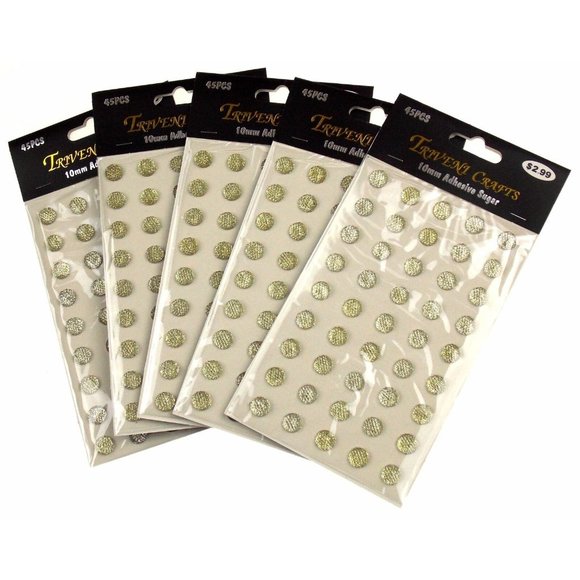 Gold Sugar Self Adhesive Gem Stick On 10mm 225pc Lot 5 Triveni 3D Round Sparkle - Picture 3 of 3